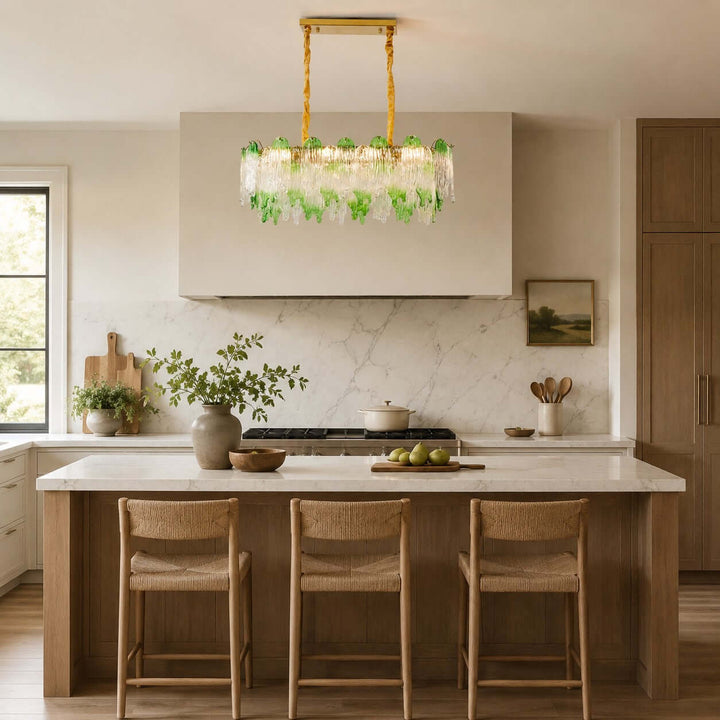 Virelina Linear Chandelier | Gradient Green Glass Chandelier