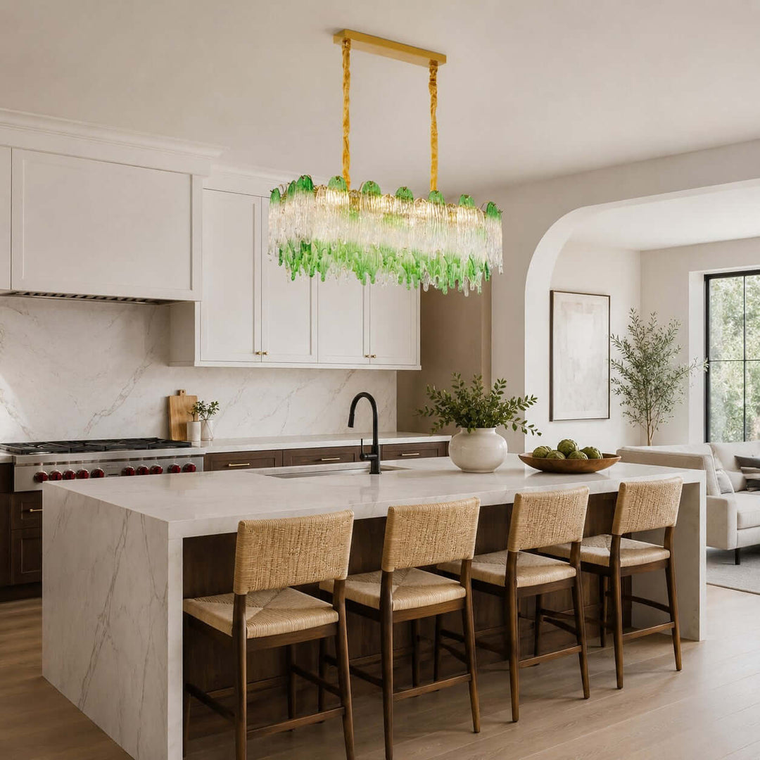 Virelina Linear Chandelier | Gradient Green Glass Chandelier