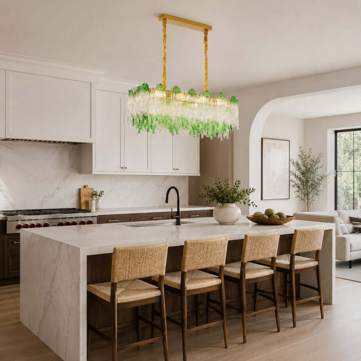 Virelina Linear Chandelier | Gradient Green Glass Chandelier