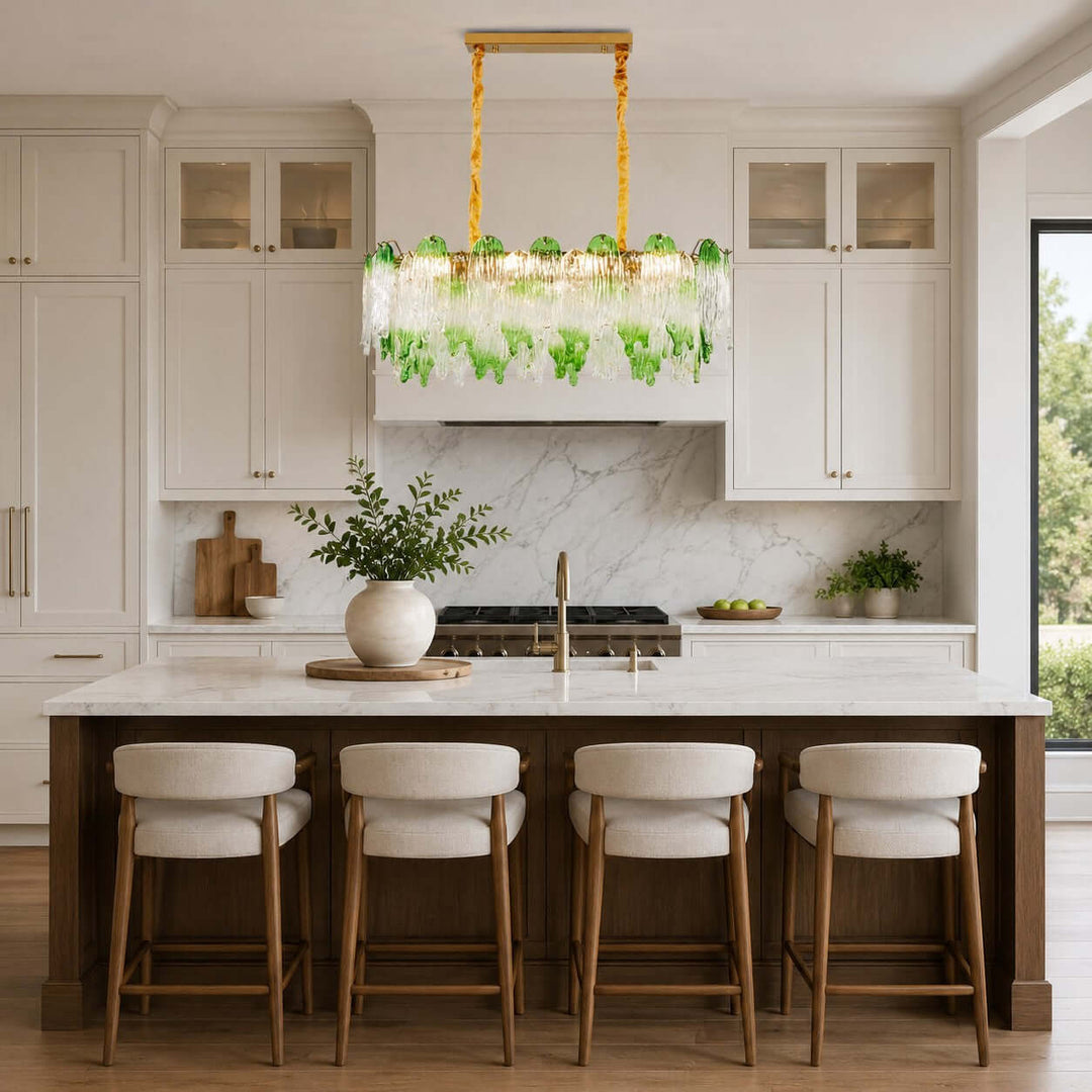 Virelina Linear Chandelier | Gradient Green Glass Chandelier