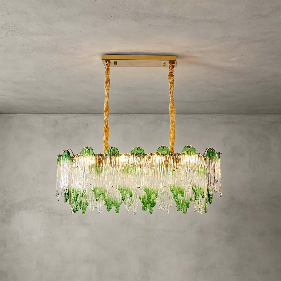Virelina Linear Chandelier | Gradient Green Glass Chandelier