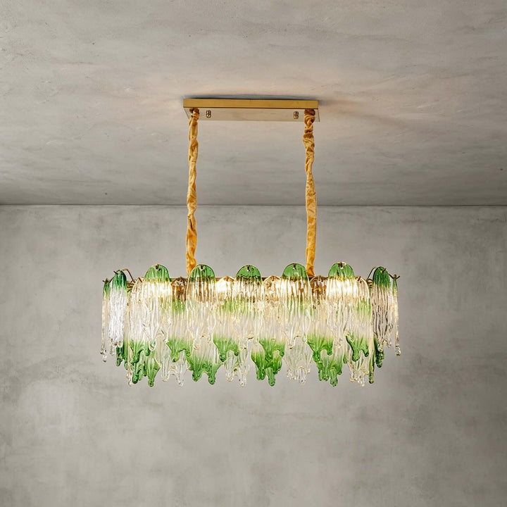 Virelina Linear Chandelier | Gradient Green Glass Chandelier
