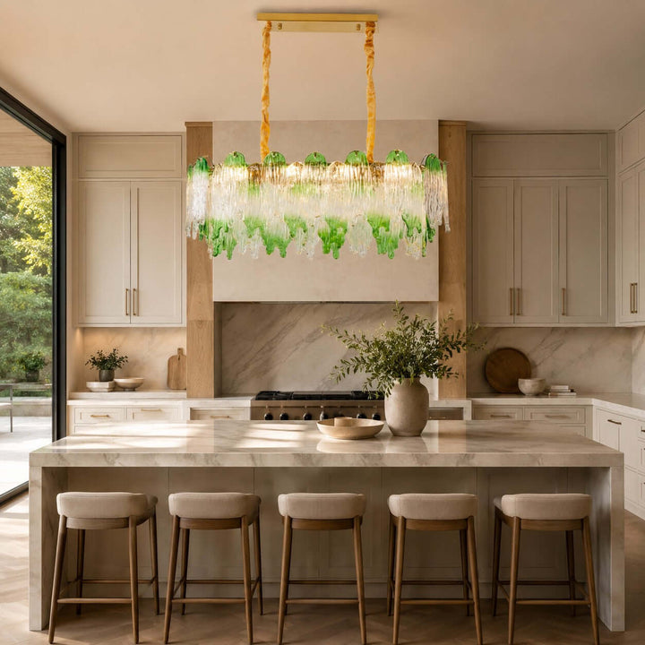Virelina Linear Chandelier | Gradient Green Glass Chandelier