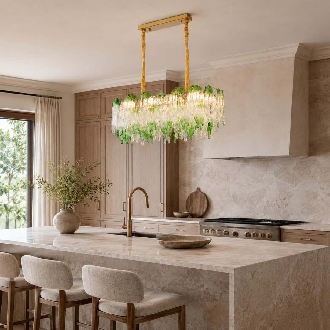 Virelina Linear Chandelier | Gradient Green Glass Chandelier
