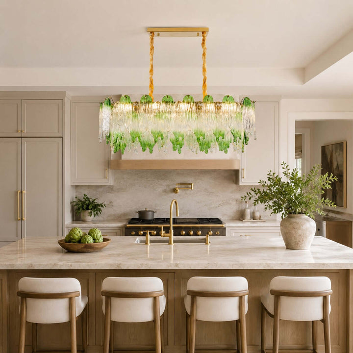 Virelina Linear Chandelier | Gradient Green Glass Chandelier