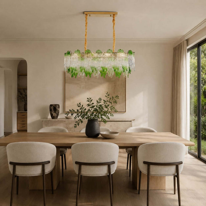 Virelina Linear Chandelier | Gradient Green Glass Chandelier