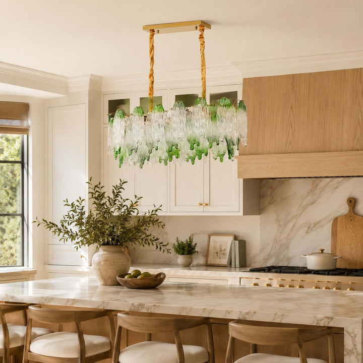 Virelina Linear Chandelier | Gradient Green Glass Chandelier