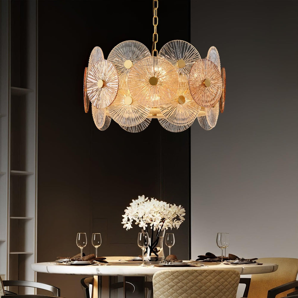 Virella Bloom Chandelier – Glass Round Metal Light for Living Room