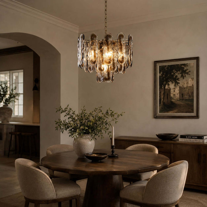Virella Chandelier | Smoked Gray Murano Glass Dining Room Light