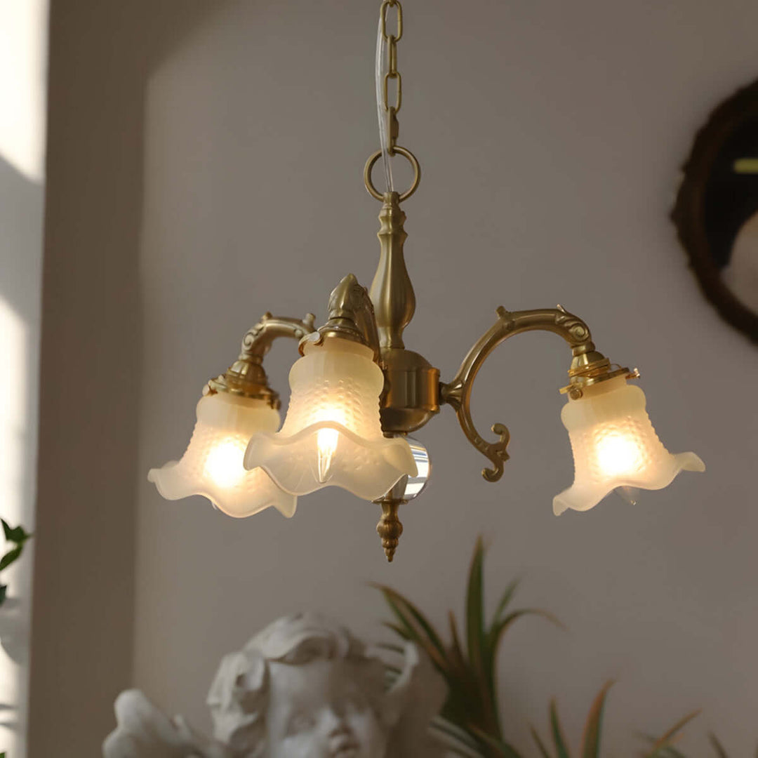 Vireon Chandelier – French Vintage Floral Glass Bedroom Lamp