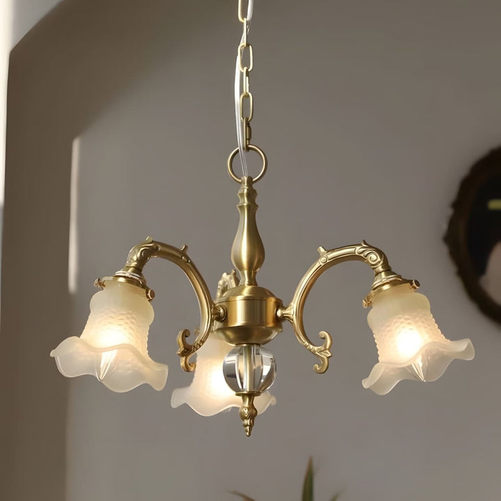 Vireon Chandelier – French Vintage Floral Glass Bedroom Lamp