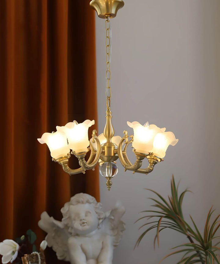 Vireon Chandelier – French Vintage Floral Glass Bedroom Lamp