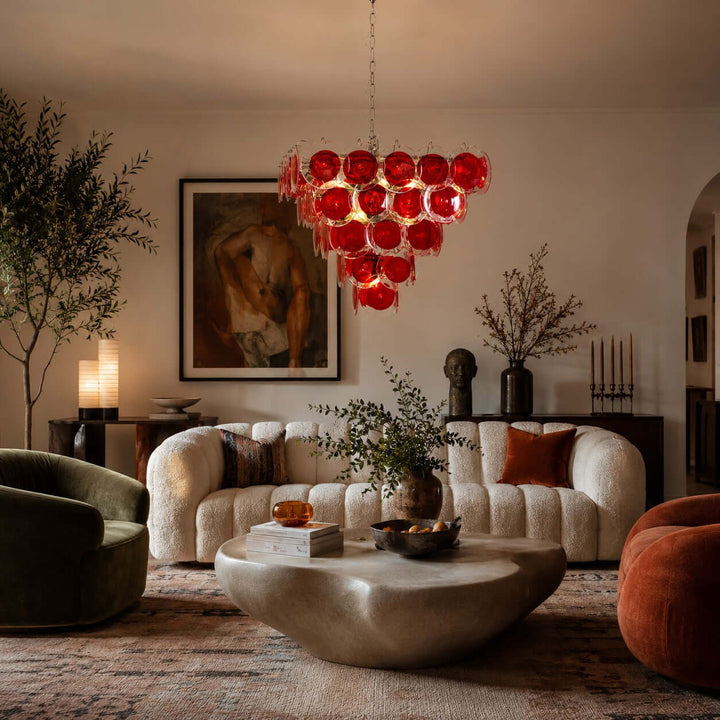 Viretta Chandelier Red Glass Lighting for Modern Dining Rooms