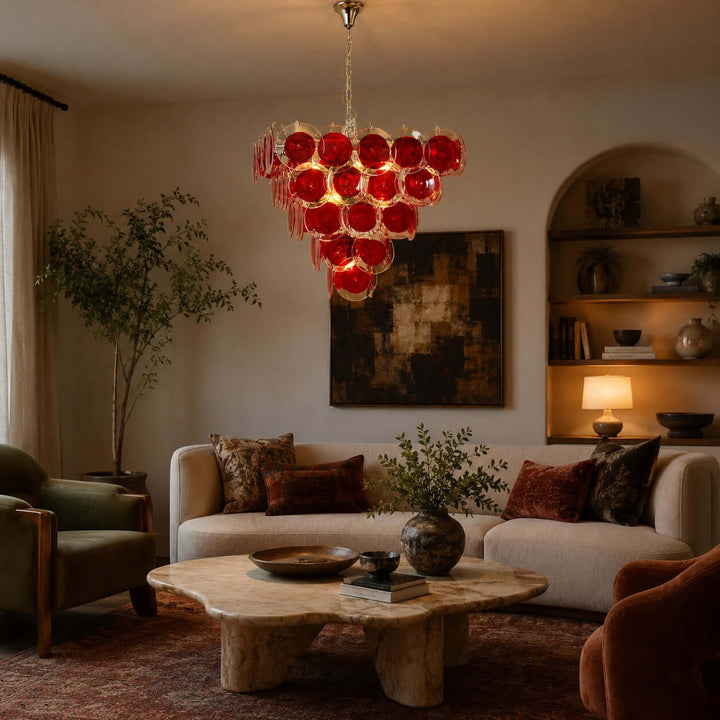 Viretta Chandelier Red Glass Lighting for Modern Dining Rooms