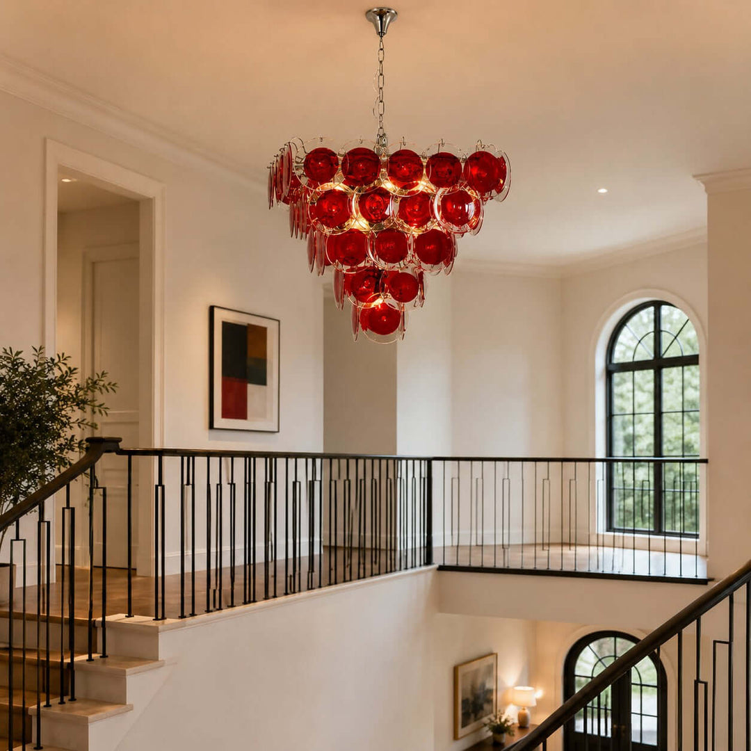 Viretta Chandelier Red Glass Lighting for Modern Dining Rooms