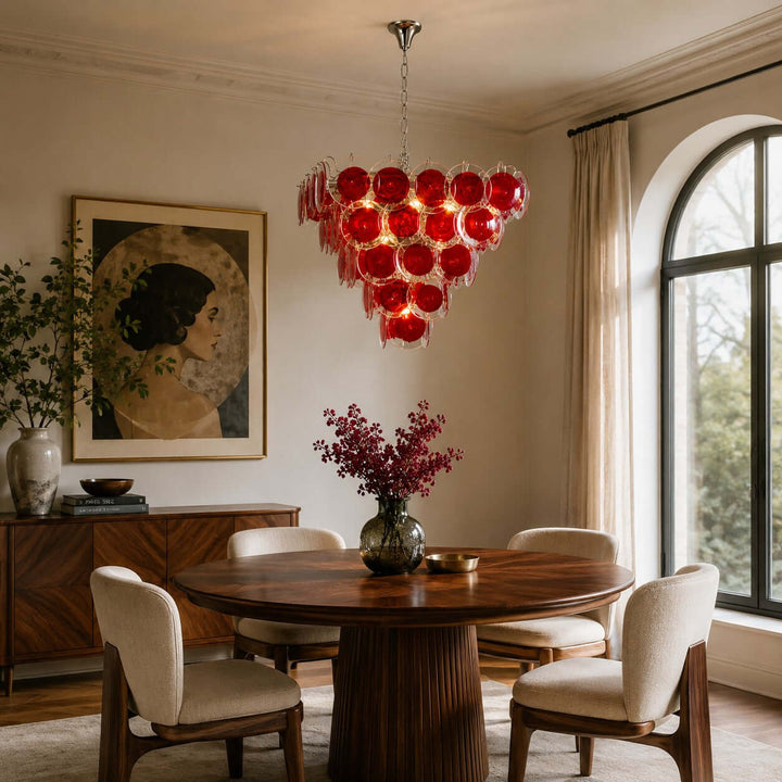 Viretta Chandelier Red Glass Lighting for Modern Dining Rooms