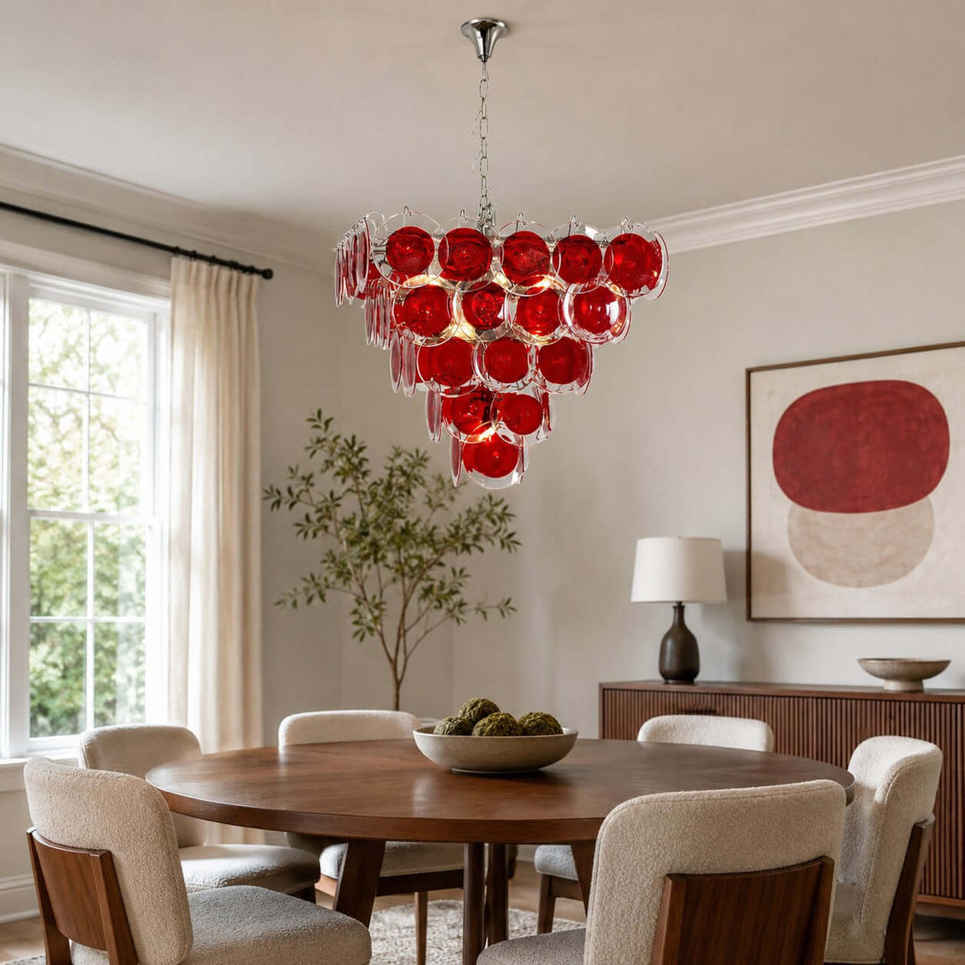 Viretta Chandelier Red Glass Lighting for Modern Dining Rooms