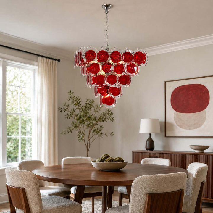 Viretta Chandelier Red Glass Lighting for Modern Dining Rooms