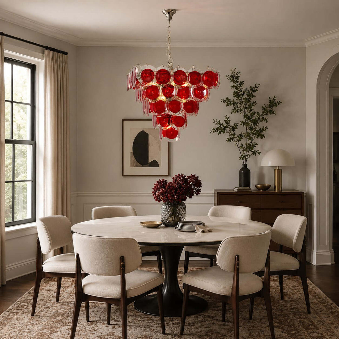 Viretta Chandelier Red Glass Lighting for Modern Dining Rooms
