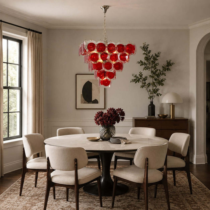 Viretta Chandelier Red Glass Lighting for Modern Dining Rooms
