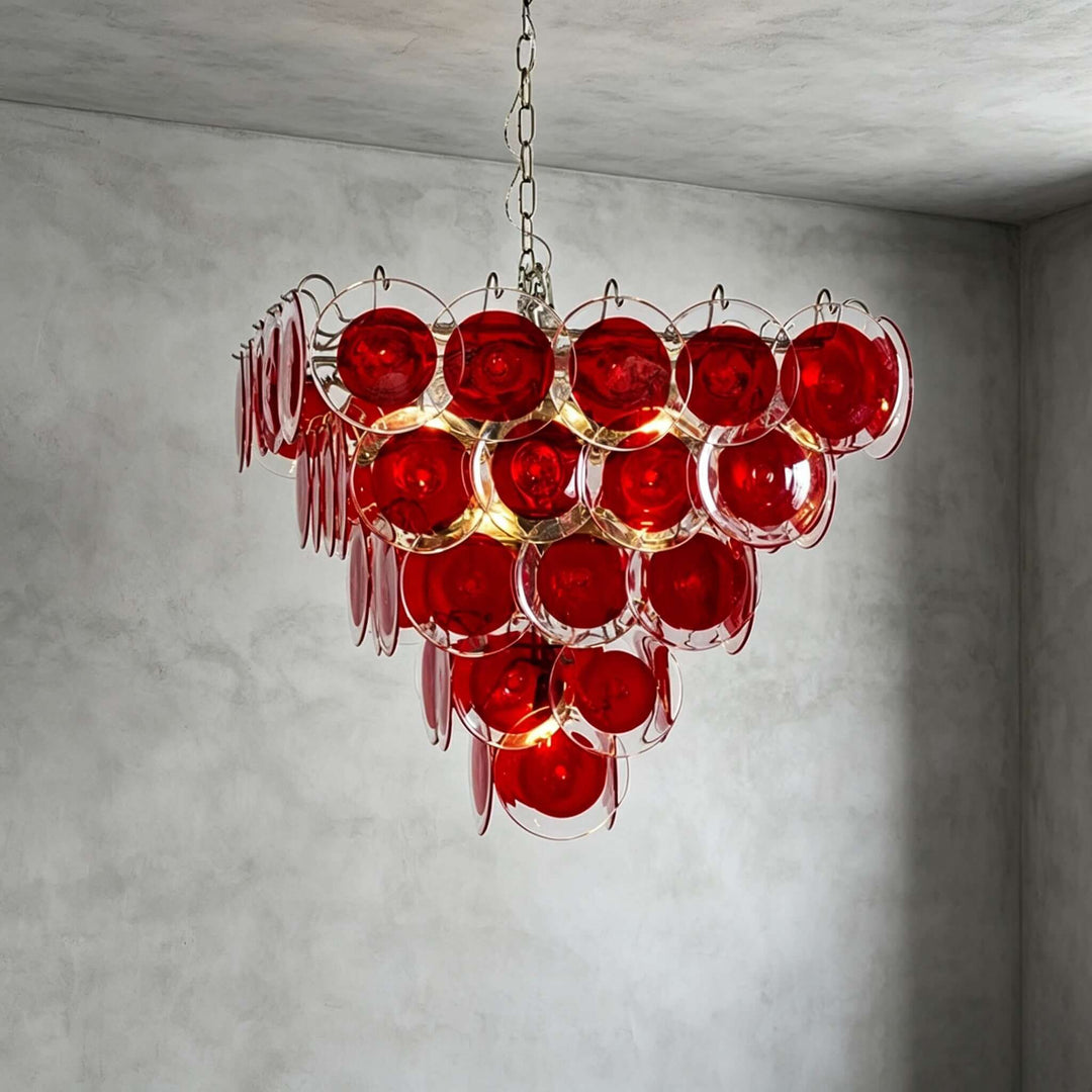 Viretta Chandelier Red Glass Lighting for Modern Dining Rooms