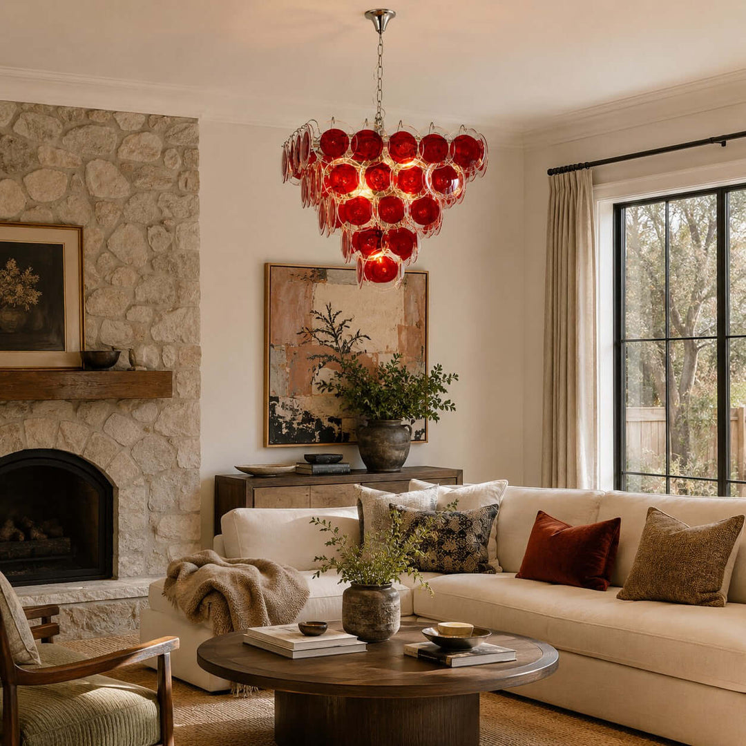 Viretta Chandelier Red Glass Lighting for Modern Dining Rooms