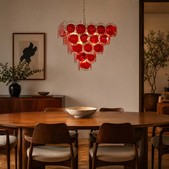 Viretta Chandelier Red Glass Lighting for Modern Dining Rooms