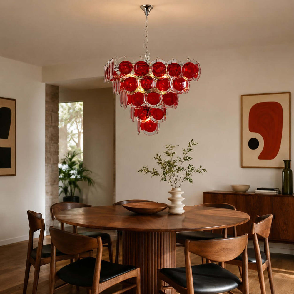 Viretta Chandelier Red Glass Lighting for Modern Dining Rooms