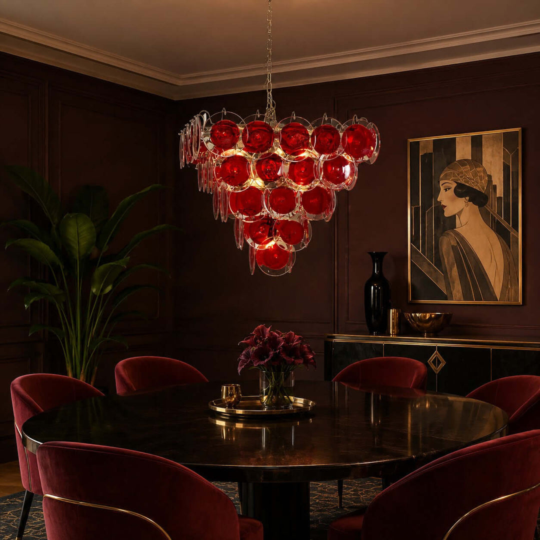 Viretta Chandelier Red Glass Lighting for Modern Dining Rooms