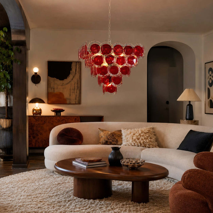 Viretta Chandelier Red Glass Lighting for Modern Dining Rooms