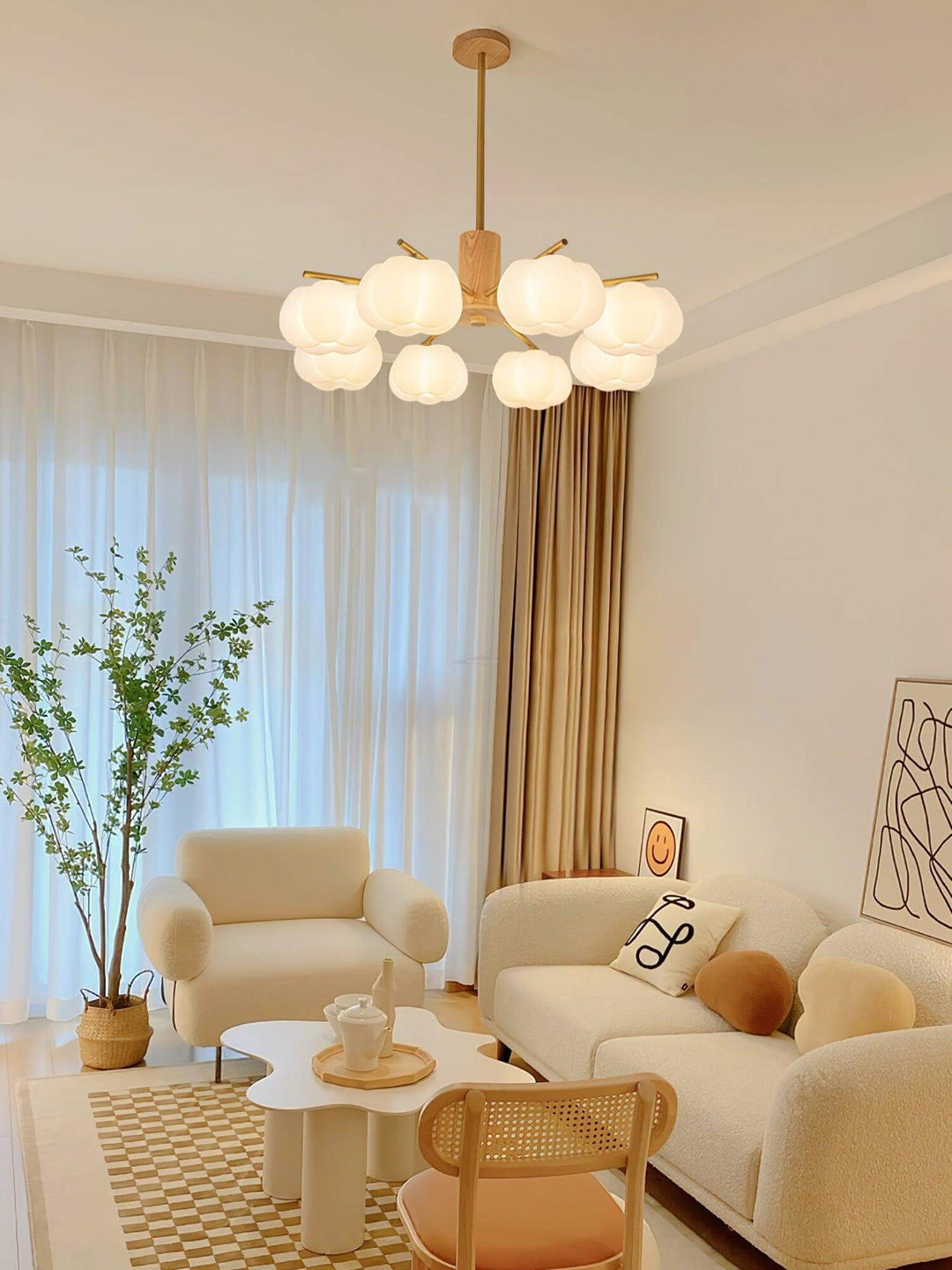 Vorni Pumpkin Chandelier – Modern Minimalist Wooden Lighting