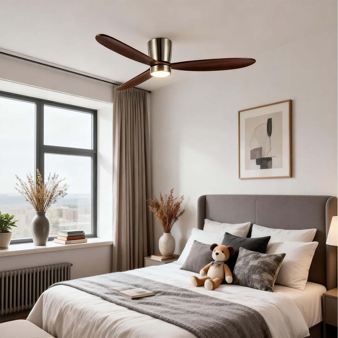 Vraxis Ceiling Fan Light | Modern Solid Wood Bedroom