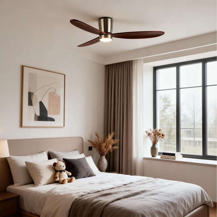 Vraxis Ceiling Fan Light | Modern Solid Wood Bedroom