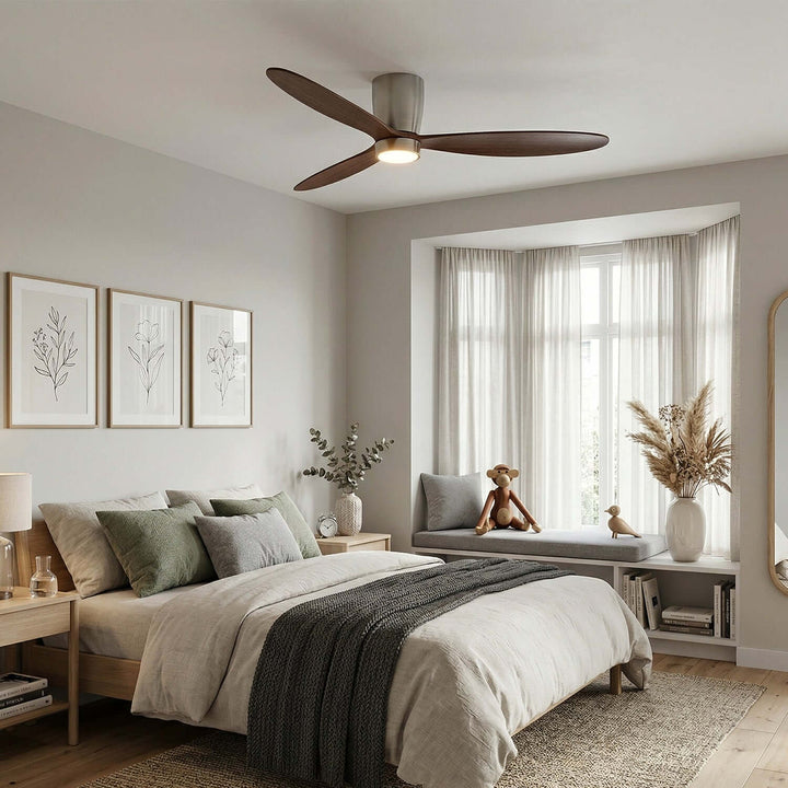 Vraxis Ceiling Fan Light | Modern Solid Wood Bedroom