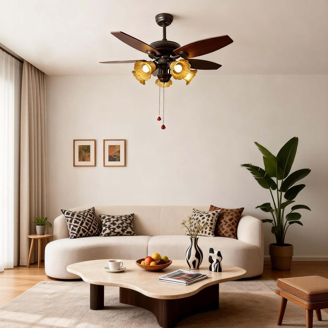 Vylora Ceiling Fan Light | French Style Glass Living Room