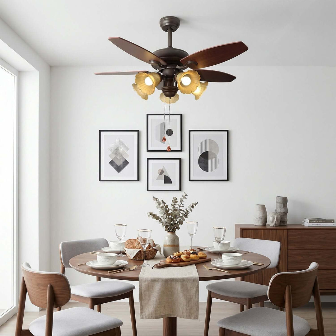 Vylora Ceiling Fan Light | French Style Glass Living Room