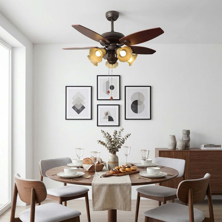 Vylora Ceiling Fan Light | French Style Glass Living Room