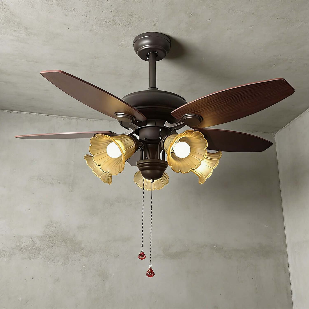 Vylora Ceiling Fan Light | French Style Glass Living Room