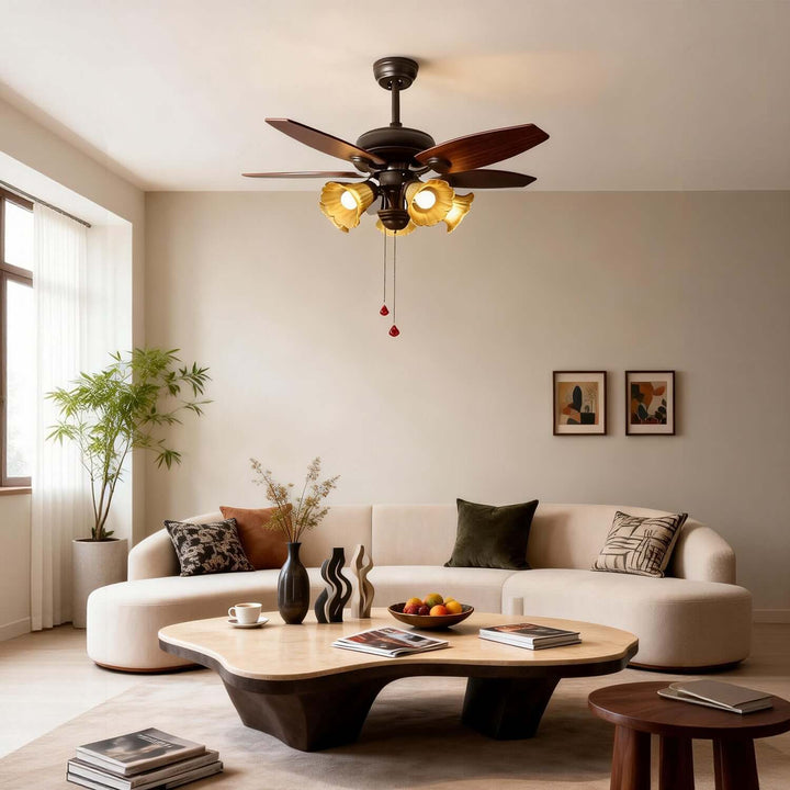 Vylora Ceiling Fan Light | French Style Glass Living Room
