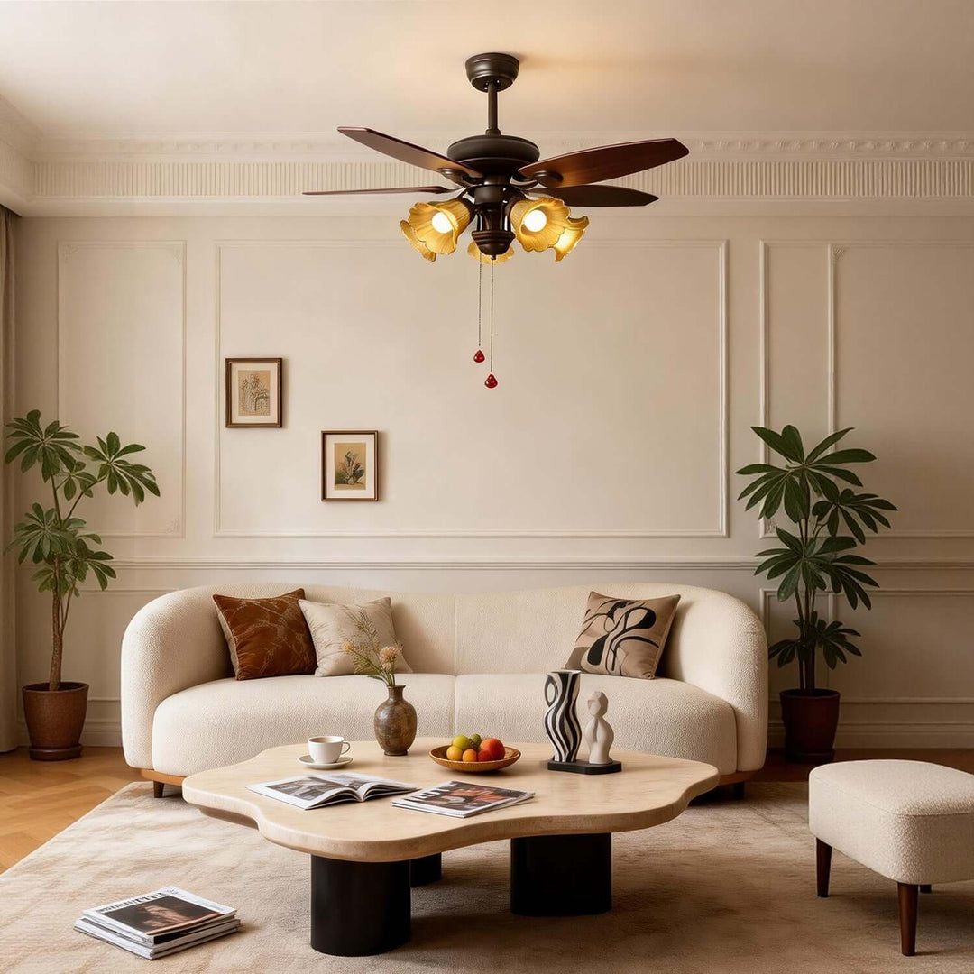 Vylora Ceiling Fan Light | French Style Glass Living Room