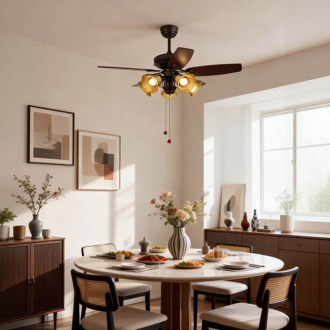 Vylora Ceiling Fan Light | French Style Glass Living Room