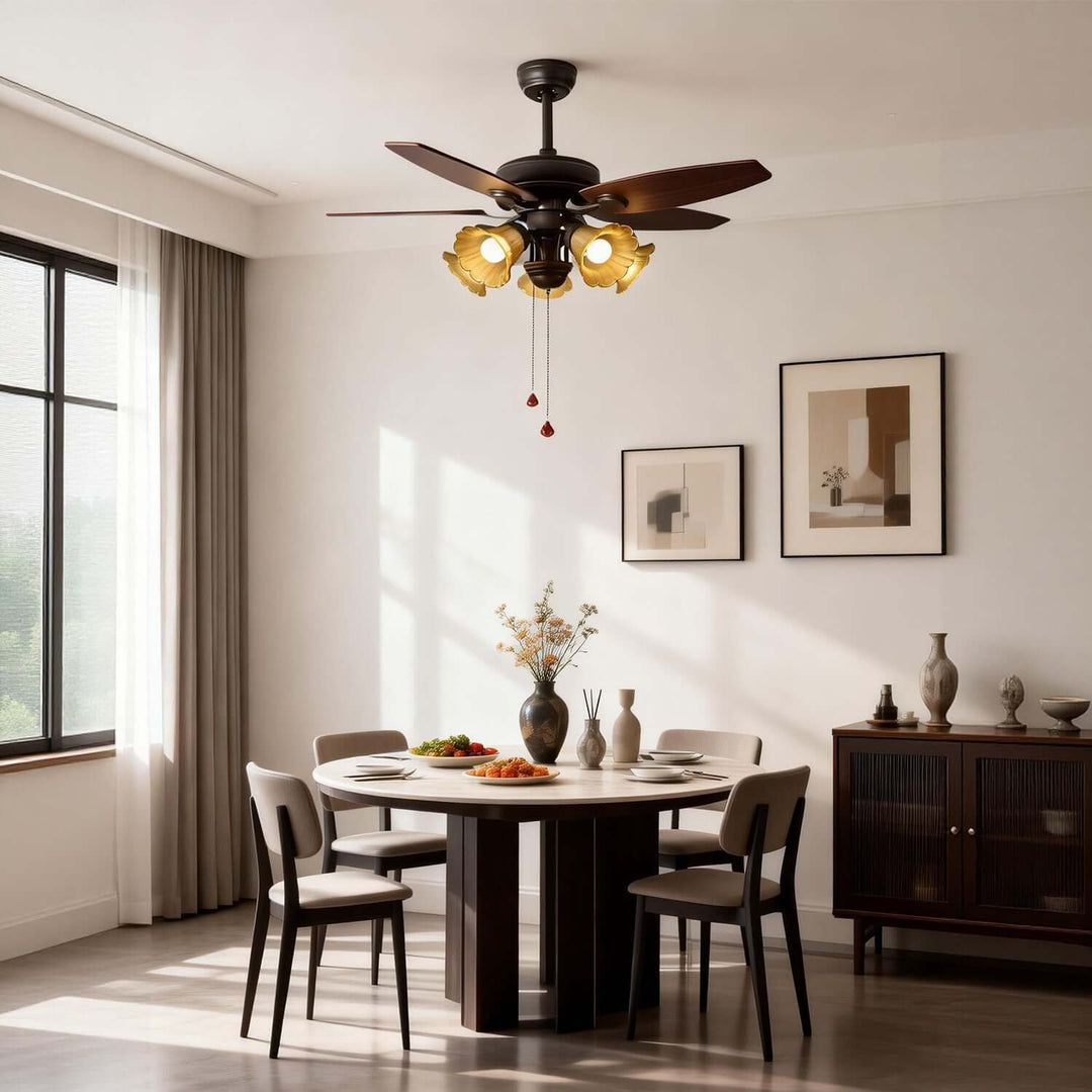 Vylora Ceiling Fan Light | French Style Glass Living Room