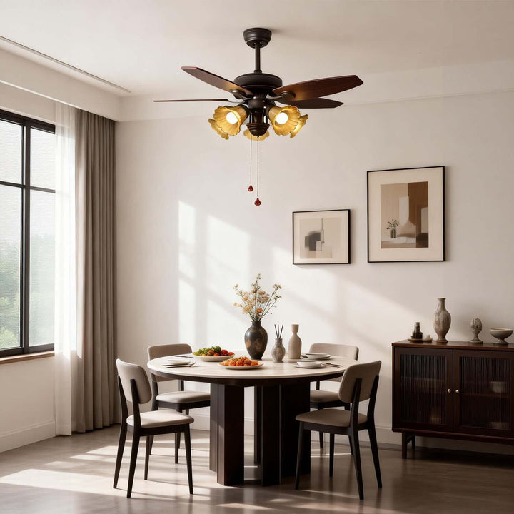 Vylora Ceiling Fan Light | French Style Glass Living Room
