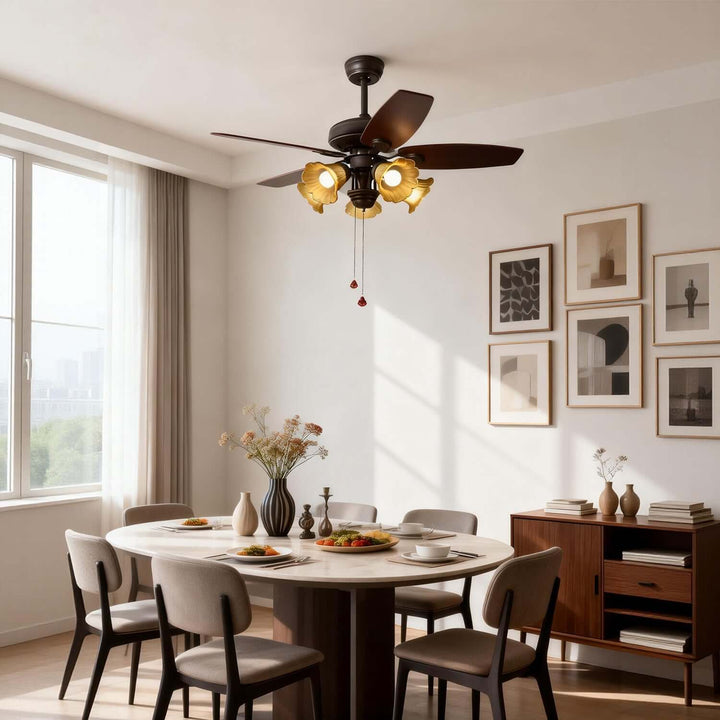 Vylora Ceiling Fan Light | French Style Glass Living Room