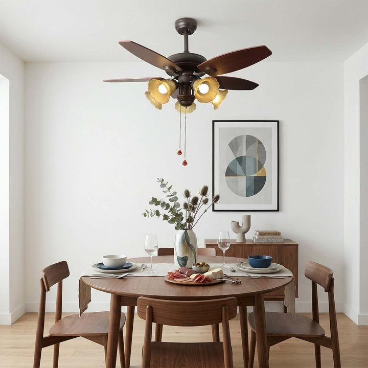 Vylora Ceiling Fan Light | French Style Glass Living Room