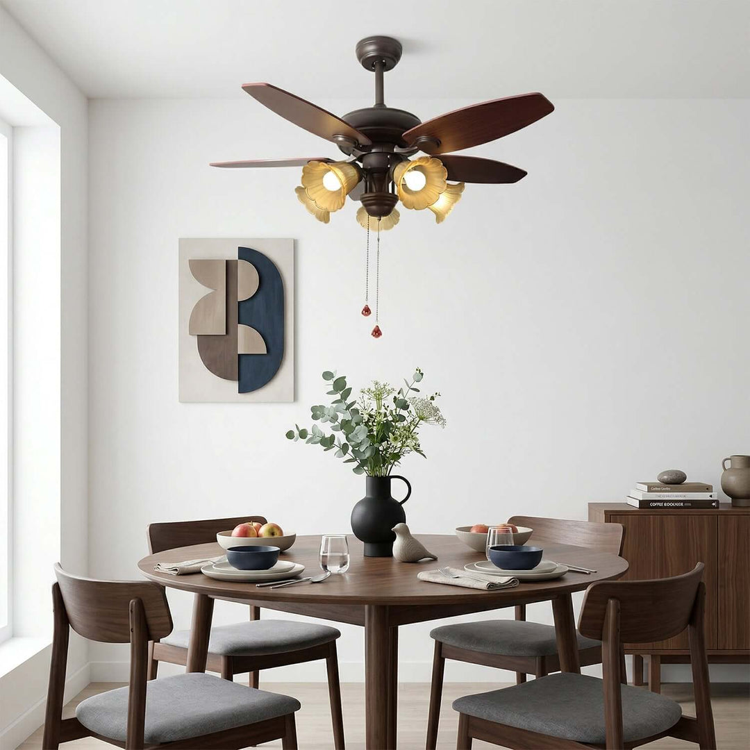 Vylora Ceiling Fan Light | French Style Glass Living Room