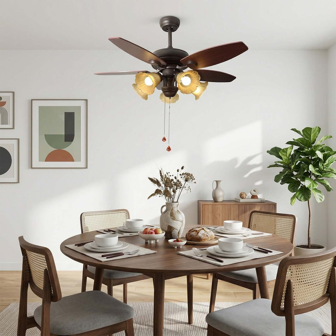 Vylora Ceiling Fan Light | French Style Glass Living Room