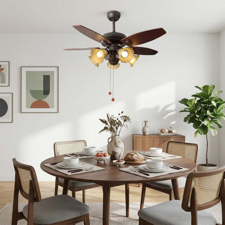 Vylora Ceiling Fan Light | French Style Glass Living Room