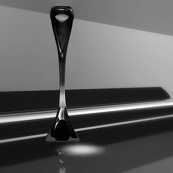 Sculptural art deco floor lamp in sleek black finish, perfect floor lights for living room. Dimensions: Dia 90cm x H 190cm.