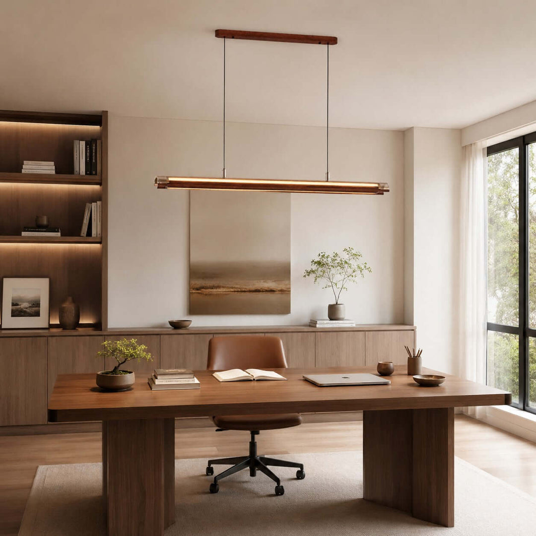 Weslin Linear Chandelier, Walnut LED Light for Kitchen Island